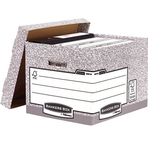 Fellowes Bankers Box System A4/Foolscap Standard Storage Box Grey/White W33.3 x H28.5 x D38cm Pack of 10