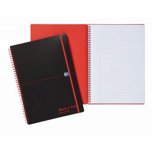 Black N Red Wirebound Notebook A4 Recycled 140 Page PP Pack of 5