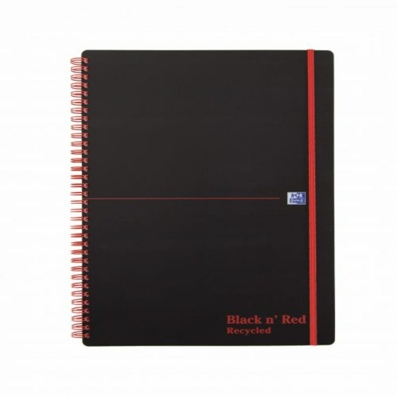 Black N Red Wirebound Notebook A4 Recycled 140 Page PP Pack of 5