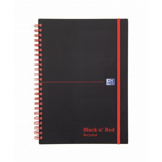 Black N Red Wirebound Notebook A5 Recycled 140 Page PP Pack of 5