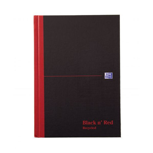 Black n Red A5 90gsm Recycled Ruled Hardback Casebound Notebook 192 Pages Pack of 5