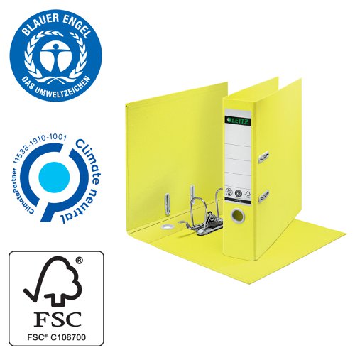 Leitz 180 Recycle A4 Lever Arch File 80mm Spine Yellow