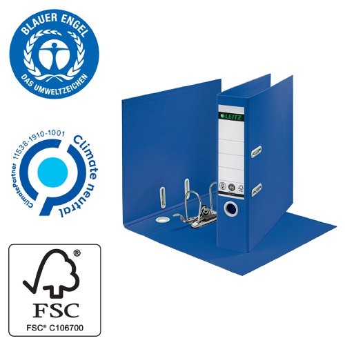 Leitz 180 Recycle A4 Lever Arch File 80mm Spine Blue