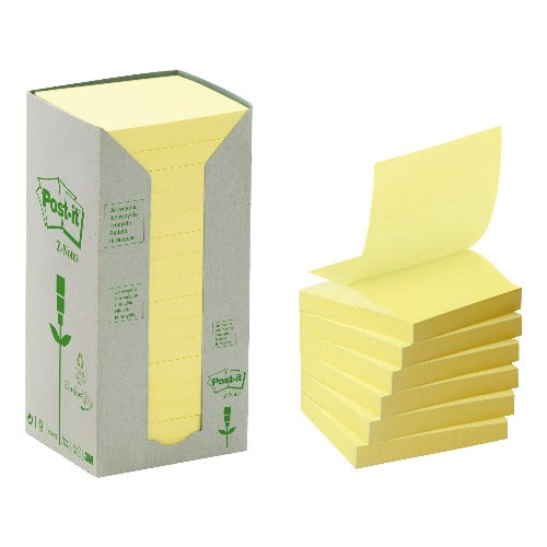 Post-it Recycled Z-Notes Tower 76 mm x 76 mm Canary Yellow 100 Sheets Per Pad Pack of 16
