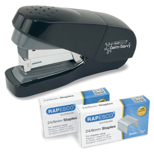 Rapesco Germ-Savvy ECO Antibacterial Less Effort Flat Clinch Half Strip Stapler 35 Sheets