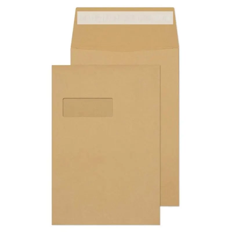 Vita Purely Packaging Peel and Seal Window C4 Manilla 130gsm Envelope Pack of 125