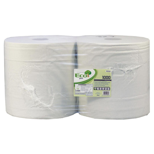 Lucart Eco 2 Ply Recycled White Industrial Wiping Roll, Pack of 2 Roll