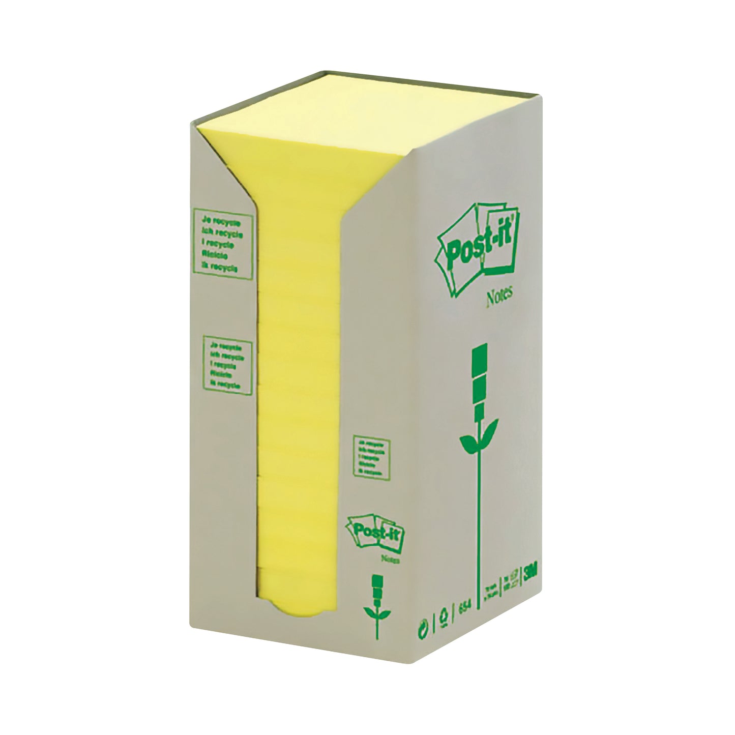 Post-it Notes Recycled Tower 76x76mm Canary Yellow 100 Sheets Per Pad Pack of 16