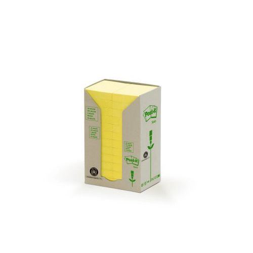 Post-it Recycled Notes 38 x 51mm Canary 100 Sheets Per Pad Pack of 24