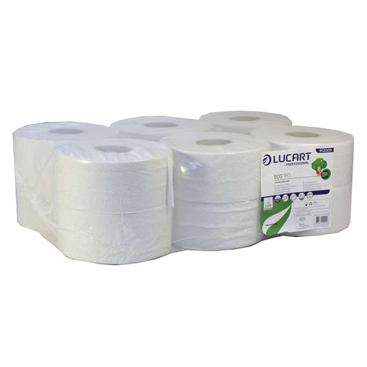 Lucart Eco 100% Recycled 2Ply White Mini Jumbo Toilet Rolls 180m (60mm Core) Case of 12 Rolls