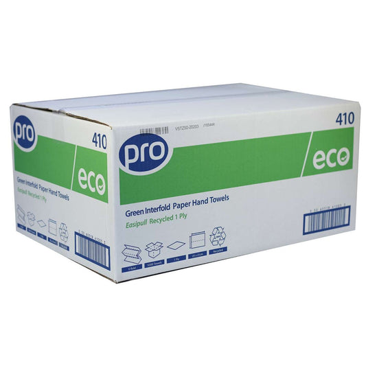 PRO Eco Easipull V-Fold 1 Ply 100% Recycled Hand Towels Case of 5000 Towels Green