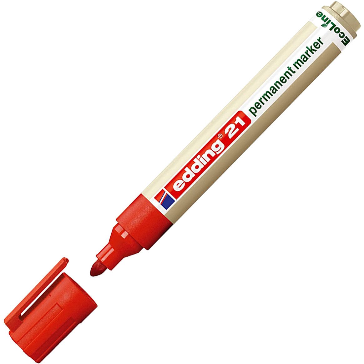 Edding EcoLine 21 Permanent Marker Bullet Tip 1.5-3mm 90% Recycled Red Pk 10