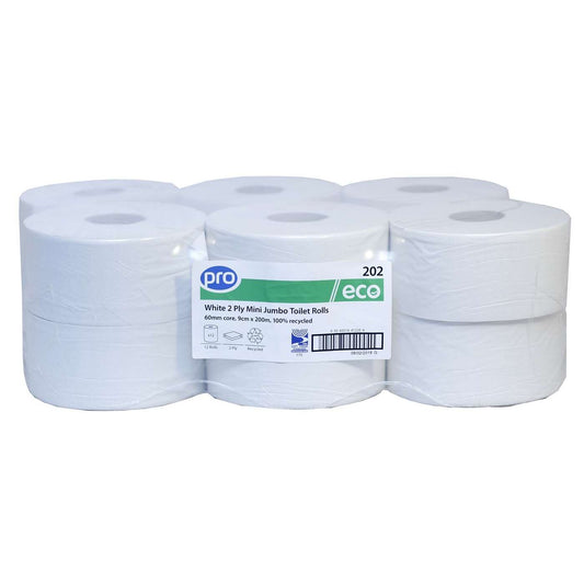 PRO Eco Mini Jumbo Toilet Rolls 200m (60mm core) Pack of 12 Rolls