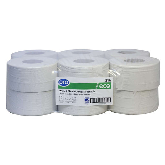 PRO Eco Mini Jumbo Toilet Rolls 150m (76mm core) Pack of 12 Rolls