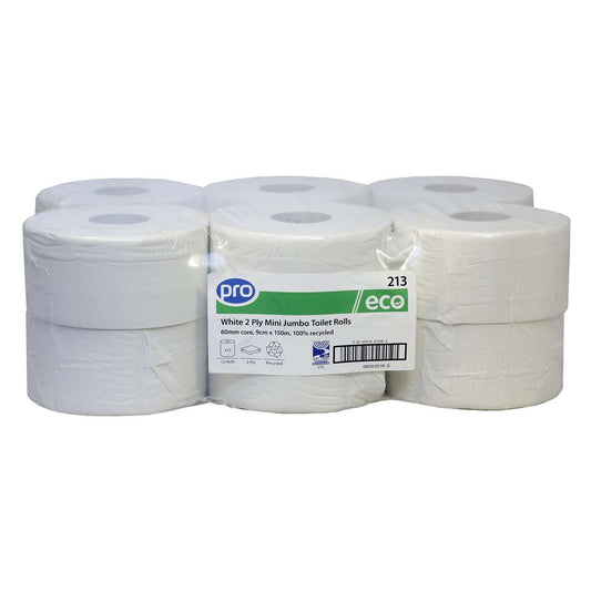 PRO Eco Mini Jumbo Toilet Rolls 150m (60mm core) Pack of 12 Rolls