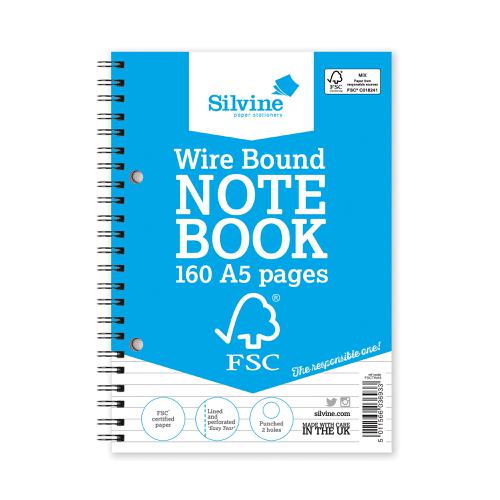 Silvine A5 Wirebound FSC Paper Feint Ruled Notebook Pack of 5
