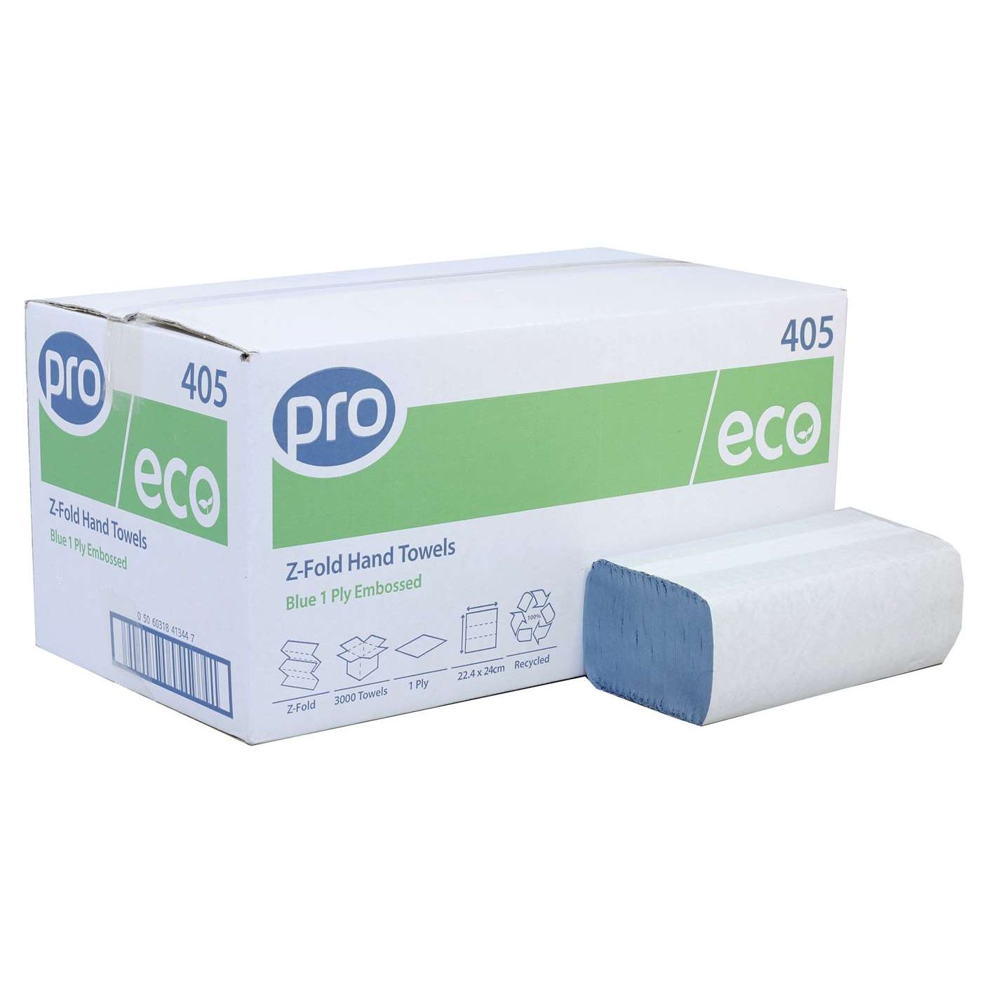 Pro Eco Z-Fold Blue 100% Recycled 1 Ply Hand Towel Case of 3000