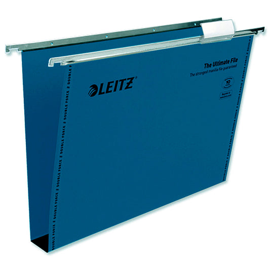 Leitz Ultimate Suspension File Foolscap Blue Recycled with Tabs Inserts 30mm Pk 50