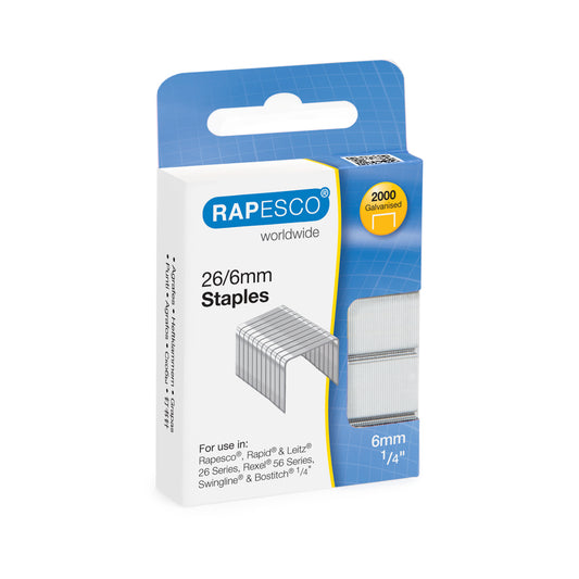 Rapesco 26/6mm Galvanised staples Pack 2000