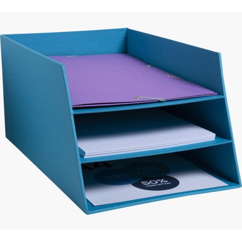 Teksto Letter Tray Cardboard 3 Level Turquoise