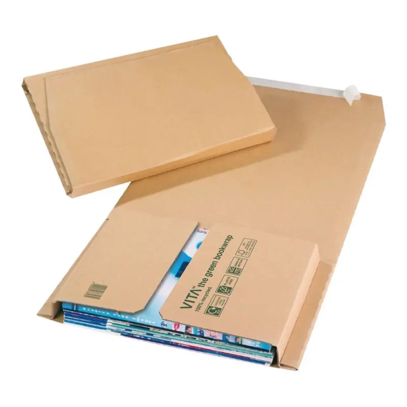VITA Purely Packaging Recycled Kraft Book Wrap Peel and Seal 280x205x70mm Manilla Pack of 25