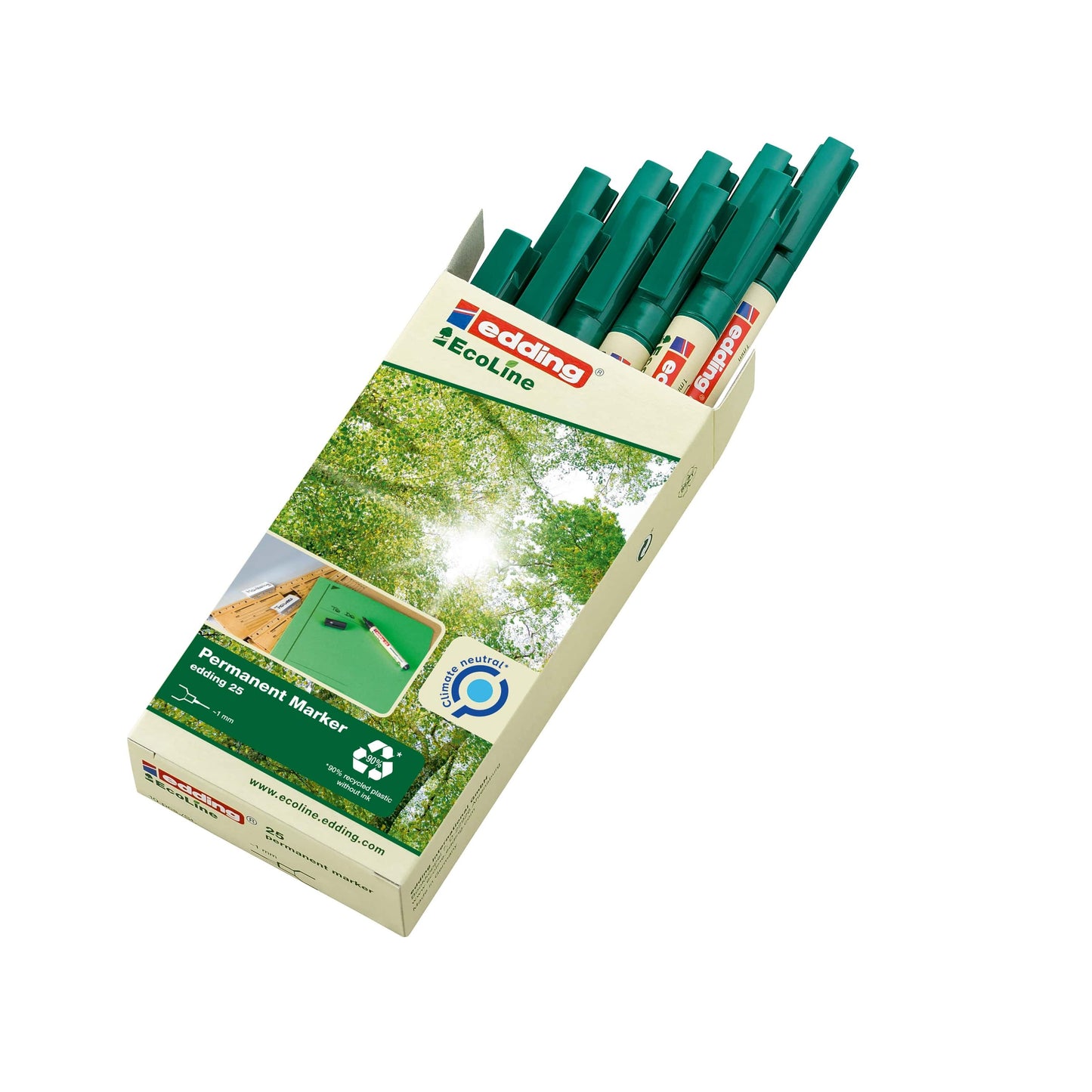 Edding 25 EcoLine Permanent Bullet Tip Marker Green Pack of 10 90% Recycled