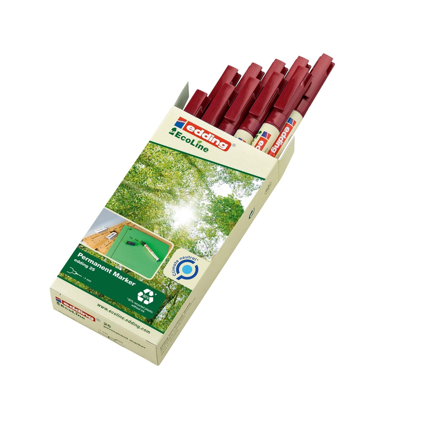 Edding 25 EcoLine Permanent Bullet Tip Marker Red Pack of 10 90% Recycled