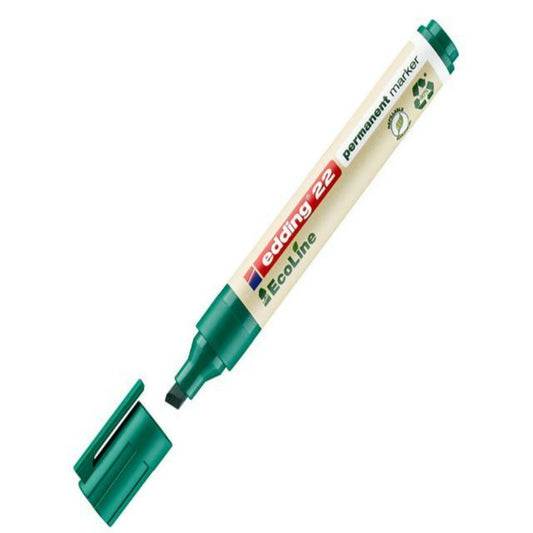 Edding EcoLine 22 Permanent Marker Chisel Tip 1mm-5mm 90% Recycled Green Pk 10