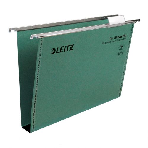 Leitz Ultimate Recycled Suspension File Foolscap Green with Tabs & Inserts 30mm Square Base Pack of 50