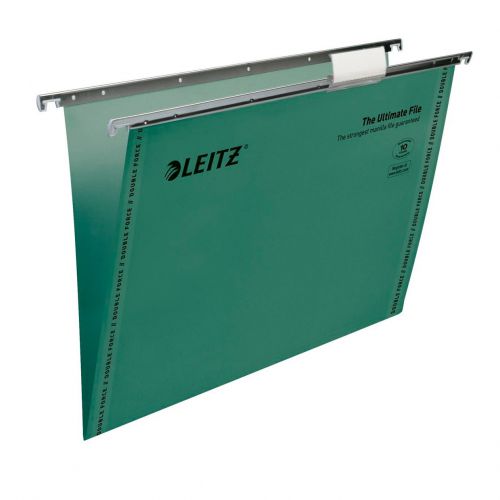 Leitz Ultimate Suspension File Foolscap Green Recycled with Tabs & Inserts V-Base Pack of 50