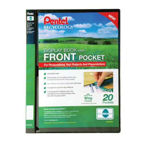 Pentel Recycology A4 Display Book with 20 Wing Shaped Pockets Black