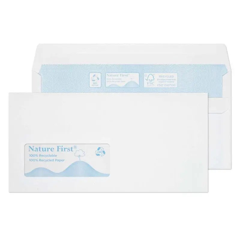 Nature First DL Low Window 90gsm Self Seal Envelopes White Pack of 1000