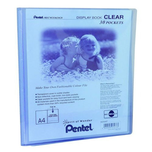 Pentel Recycology A4 Display Book Clear with 30 Pockets Blue Pack of 10