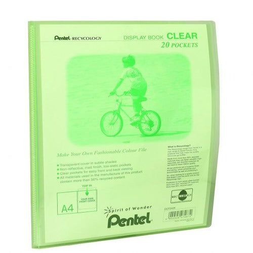 Pentel Recycology A4 Display Book Clear with 20 Pockets Green Pack of 20