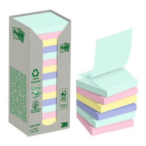 Post it Recycled Z-Notes Nature Collection 76x76mm 100 Sheets Per Pad Pack of 16