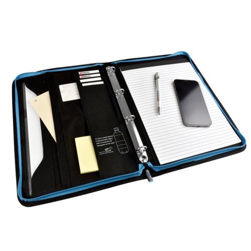 Monolith Blueline Zipped with Ringbinder Meeting and Conference Folder A4 Black, Made from Plastic Bottles