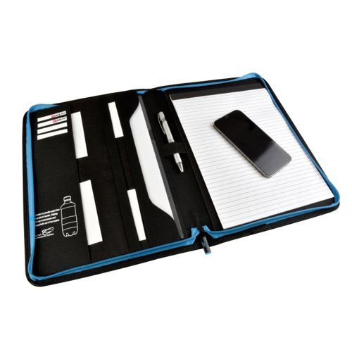 Monolith Blueline Zipped Meeting and Conference Folder A4 Black, Made from Plastic Bottles