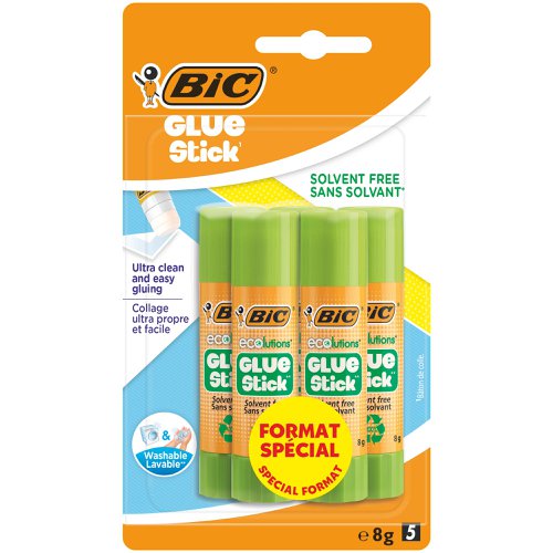 Bic Ecolutions Glue Stick Washable and Solvent Free 8g Pack of 5