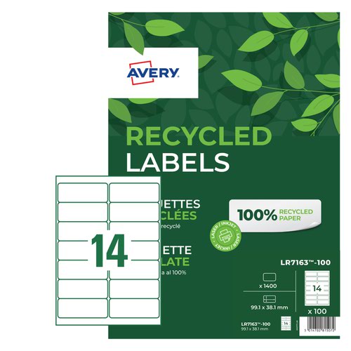 Avery 99.1x38.1mm QuickPEEL Recycled Address Laser Labels 14 per Sheet 100 sheets per pack LR7163-100