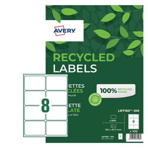 Avery 99.1 x 67.7mm QuickPEEL Recycled Address Laser Labels 8 per Sheet 100 sheets per pack LR7165-100