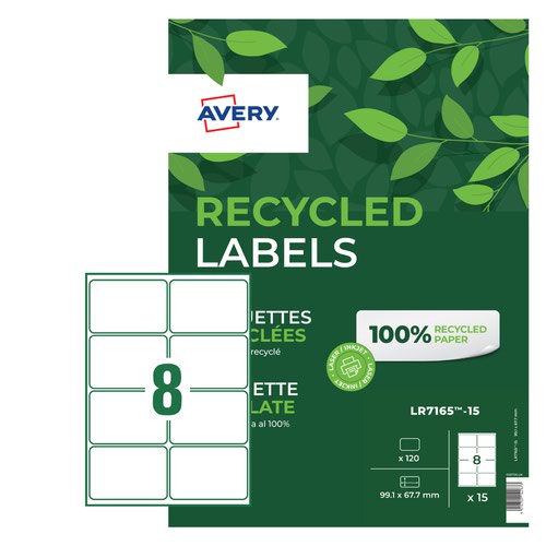 Avery 99.1 x 67.7mm Recycled Address Labels 8 Per Sheet 15 Sheets Per Pack LR7165-15