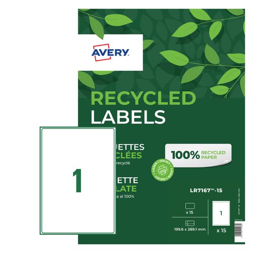 Avery Recycled Address Labels 1 Per Sheet 15 Sheets Per Pack LR7167-15