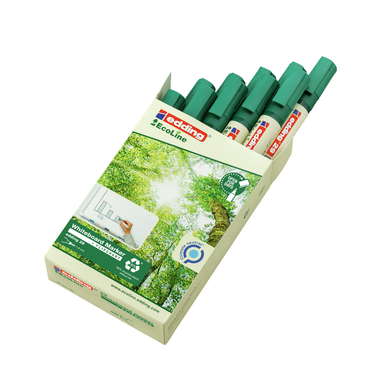 Edding EcoLine 29 Whiteboard Marker Chisel Tip Green Pack of 10